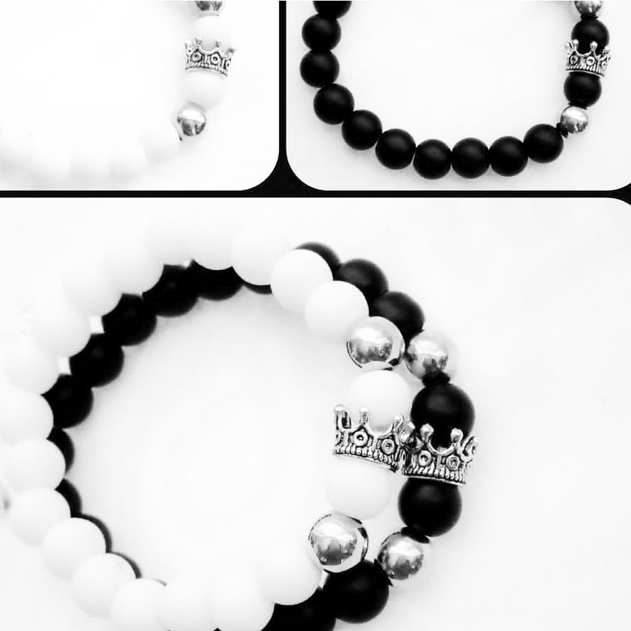 ست دستبند تاج  دوعددی با مروارید اونیکس کش ی و آسانسوری ارسال رایگان