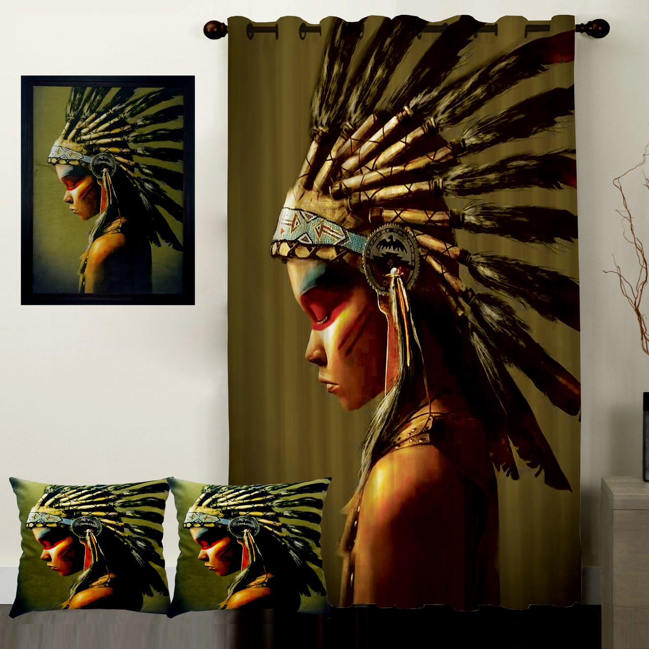 پرده رنس مدل S1-41027 به همراه تابلو و کوسن