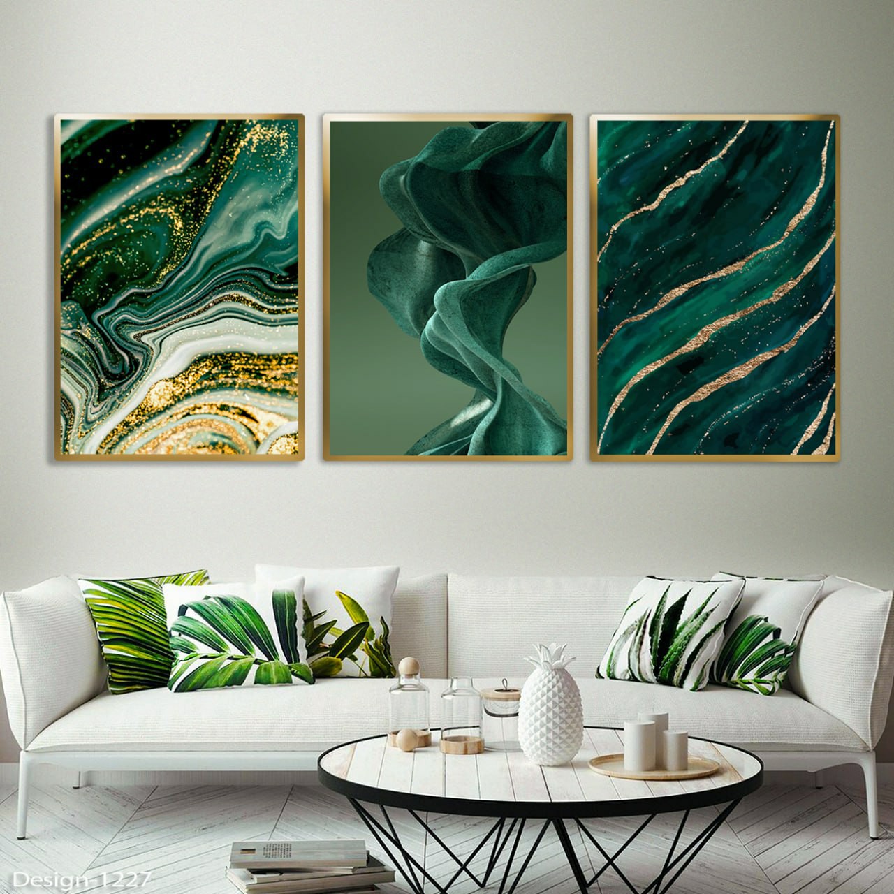 تابلو دکوراتیو طرح آبستره سبز3تیکه سایز 50در70