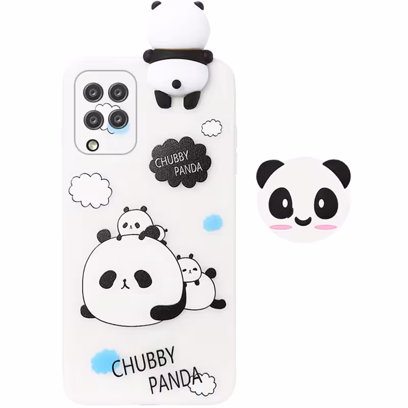 قاب فانتزی عروسکی پاندا کیس Panda Case مناسب برای گوشی Samsung Galaxy A42 مدل نیمه شفاف سه بعدی همراه با پاپ سوکت سیلیکونی ست (محافظ لنزدار)