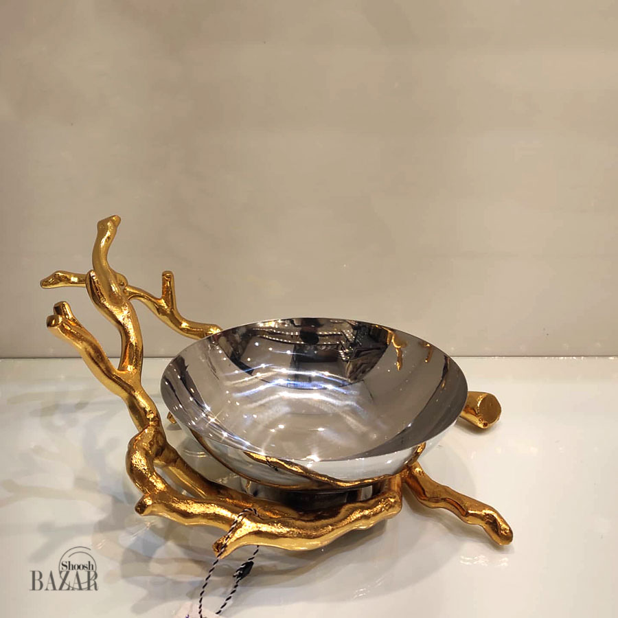 آجیل خوری استیل دکوری 20 سانت طرح شاخ گوزن