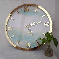 ساعت دیواری طرح روسی قطر 40 تم آبی اعداد و عقربه و رینگ طلایی رنگ ثابت تم سفید و ابی نیلی .موتور ارامگرد بیصدا