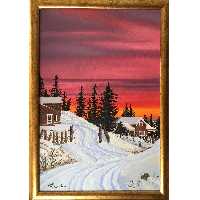 تابلو نقاشی رنگ روغن طرح صبح برفی