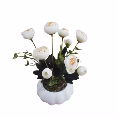 گلدان به همراه گل مصنوعی مدل نسترن کد 5050