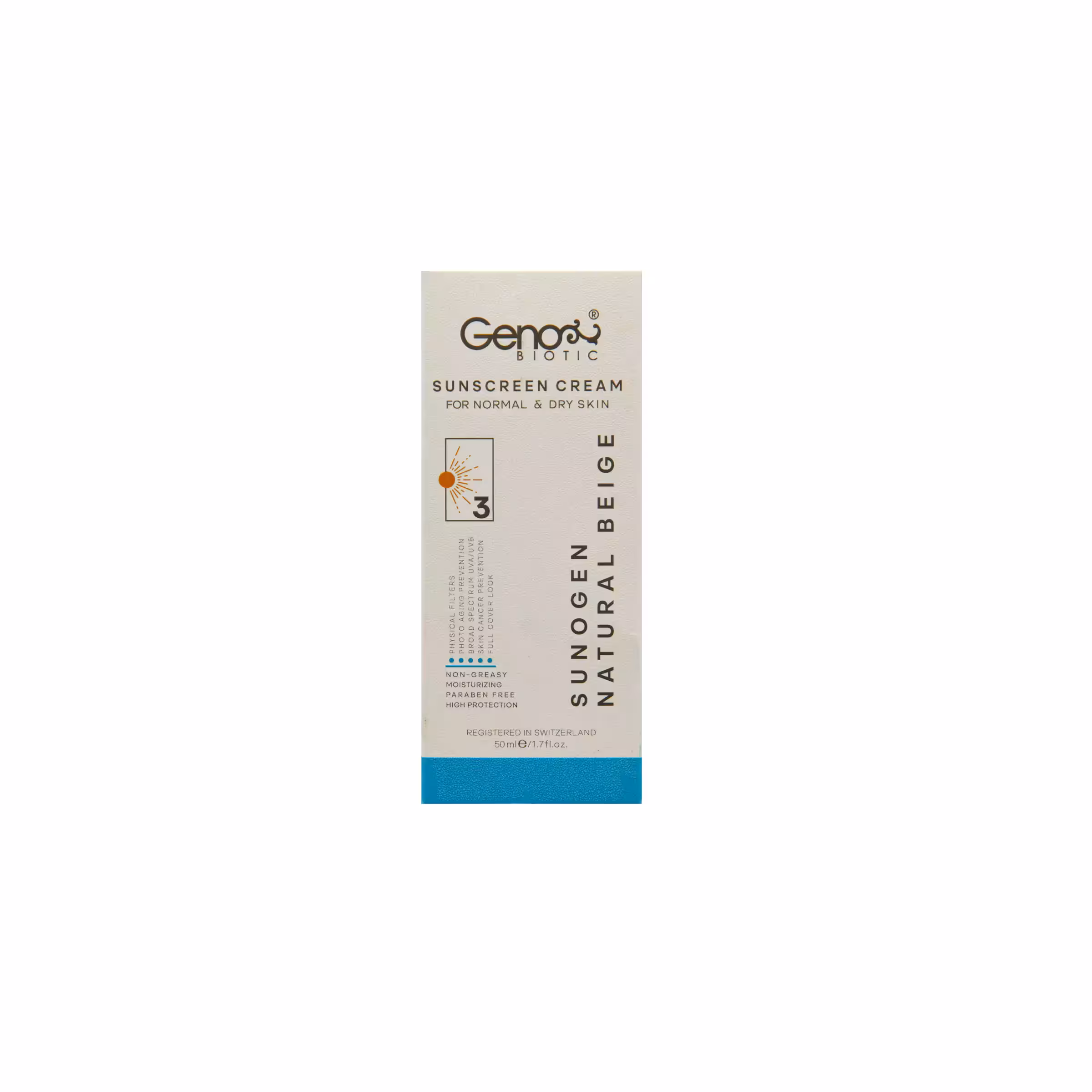 کرم ضدآفتاب پوست نرمال تا خشک ژنوبایوتیک (SPF50)