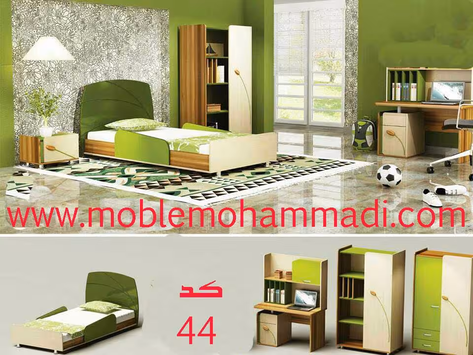 سرویس خواب نوجوان و جوان کد 44 شامل تخت/کمد/میزتحریر/پاتختی