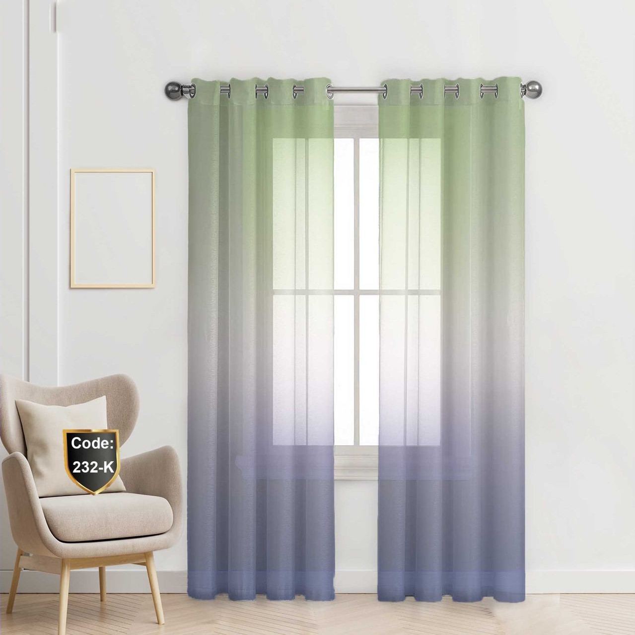 پرده حریر چاپی پانچ کد 232 K