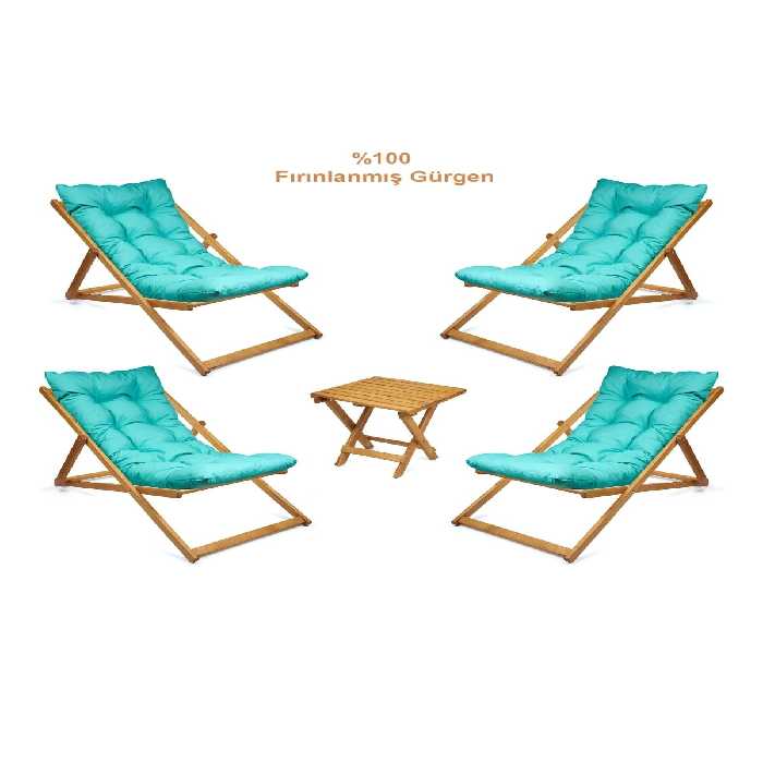 صندلی کمپ آبی کمپینگ Misty Sezlonk مجموعه بالکن سخت Terra Beach تاشو 4 Sezlont 1Sehpa HUNDEMİR