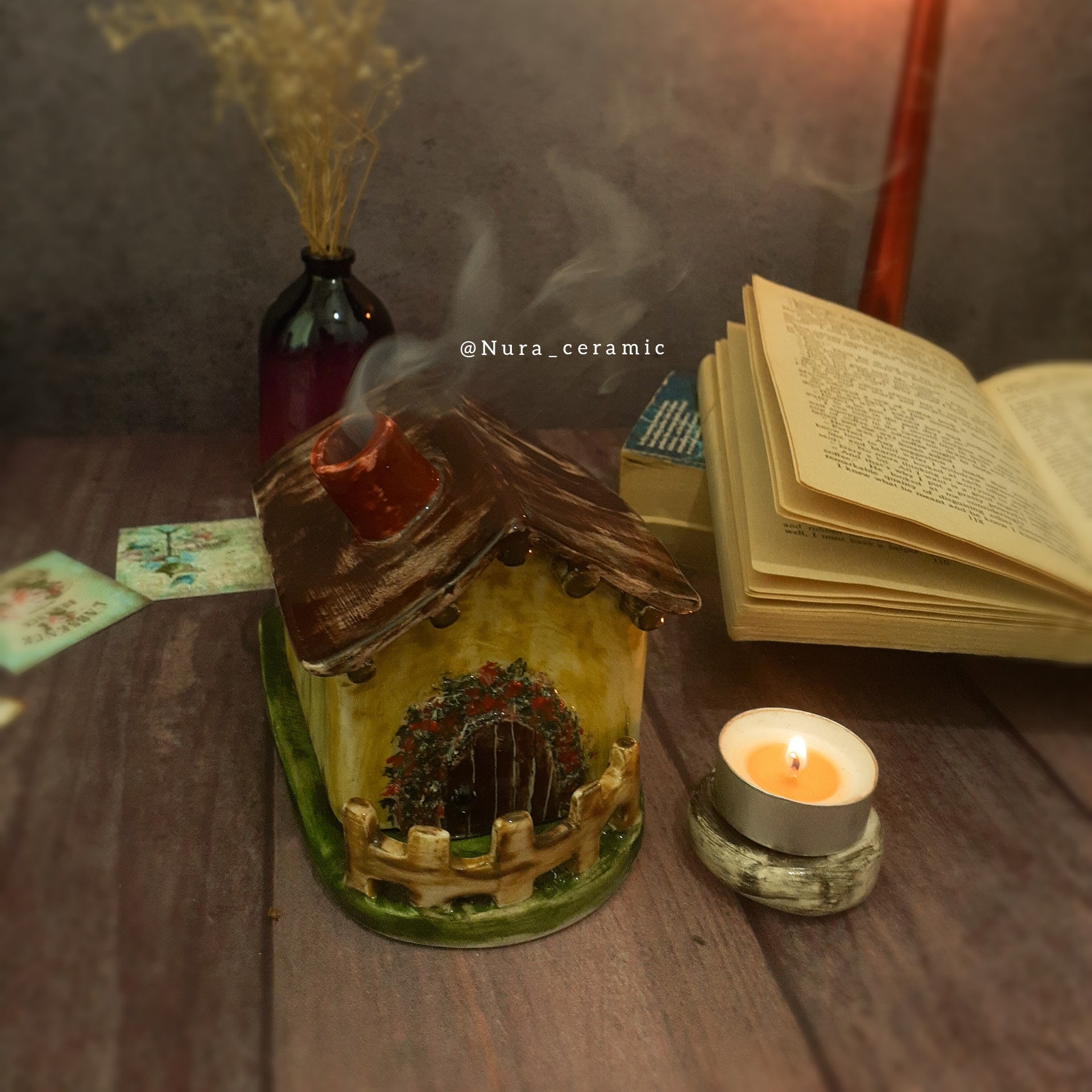 جا عودی و جا شمعی سرامیکی طرح کلبه کد 1 (پس کرایه)