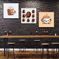 تابلو شاسی دنیای قابطرح بوقت قهوه و کافی شاپ مدل SH-1350 مجموعه 3 عددی | دنیای قاب