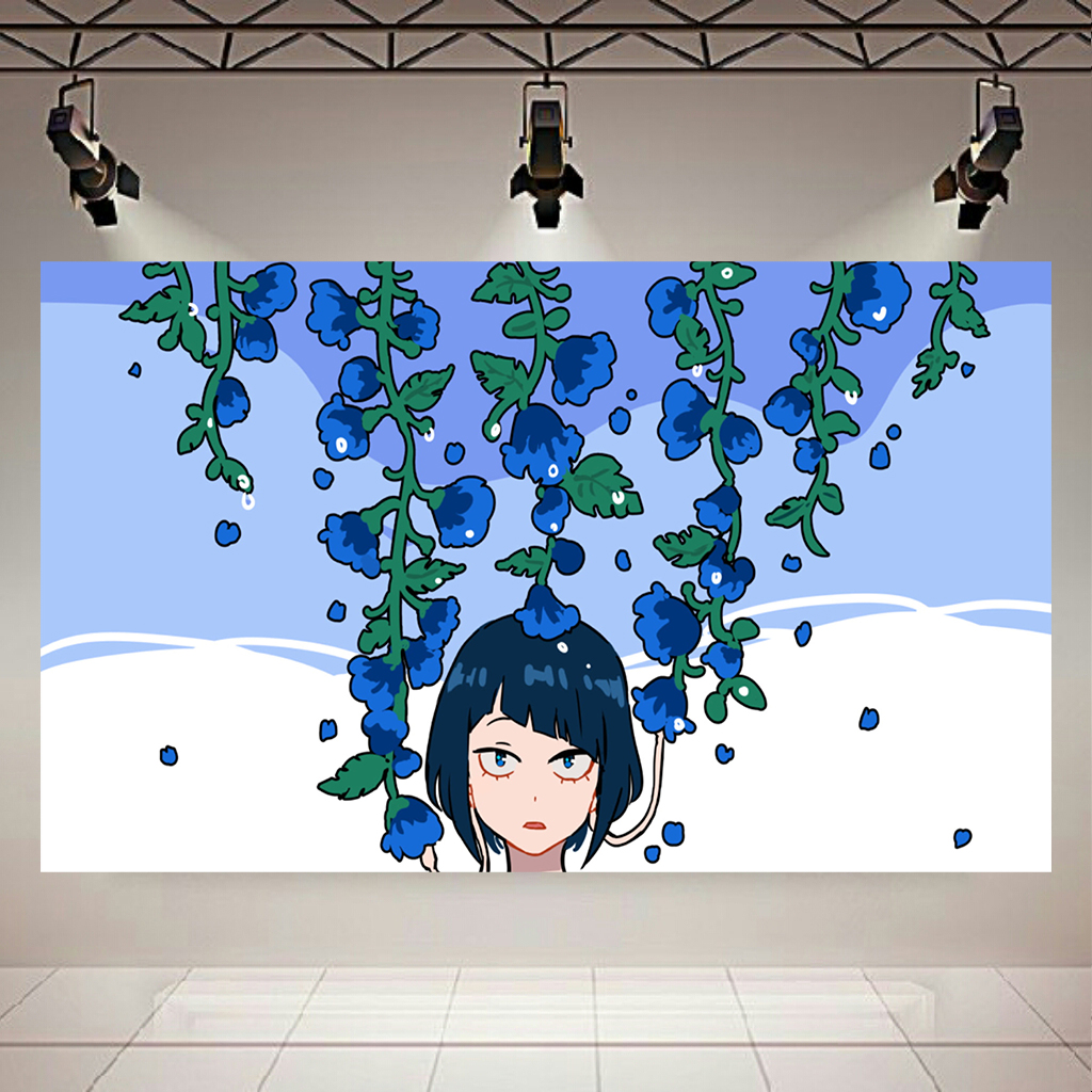 تابلو بوم طرح انیمه مدل دختر و گل های آویزان کد AR2001