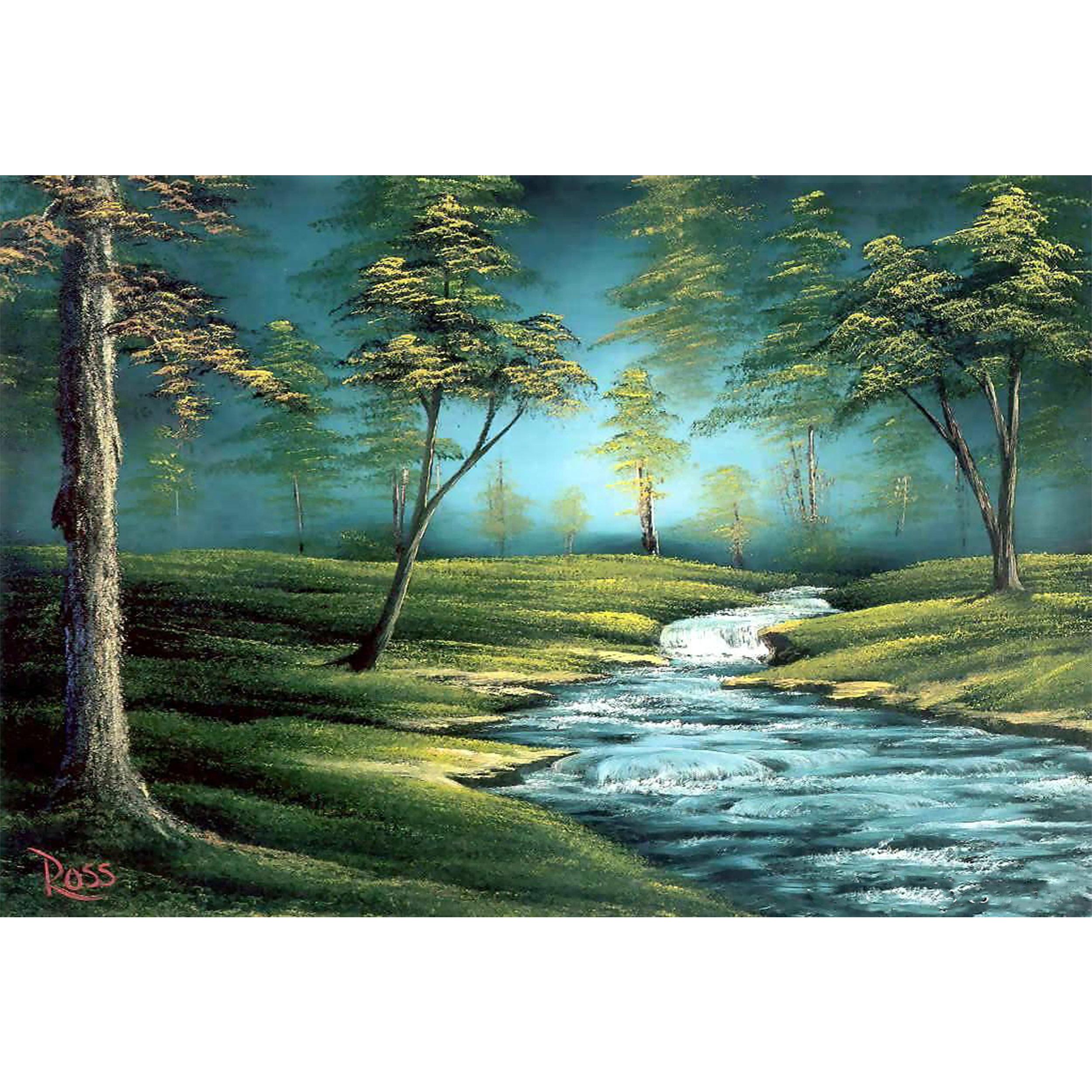 تابلو شاسی طرح نقاشی منظره رودخانه جنگل درخت مدل T1101
