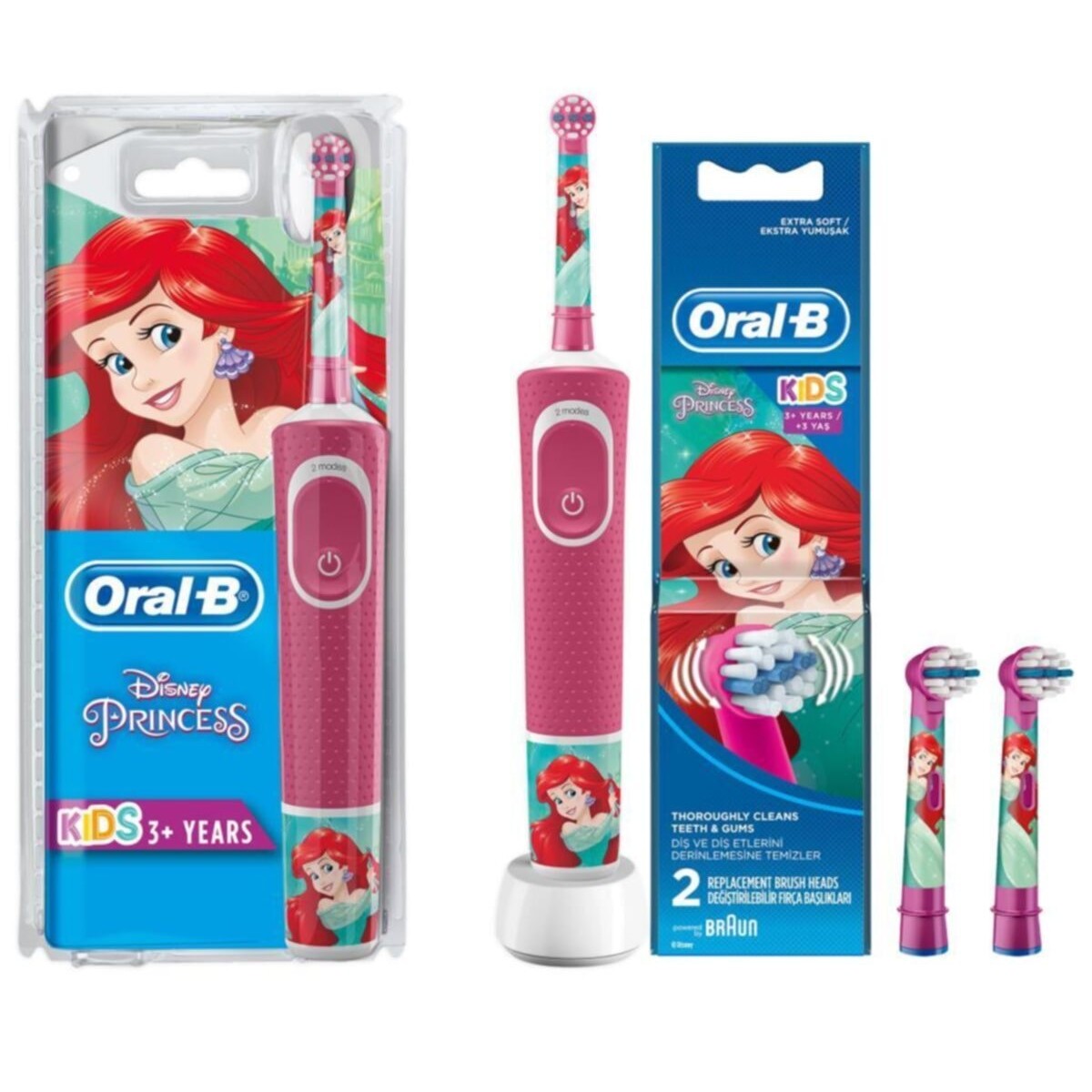9930مسواک برقی قابل شارژ اورال بی، ارسال 14 روزه Electric Toothbrush Princess 2 Replacement Heads for Girl Child Pink