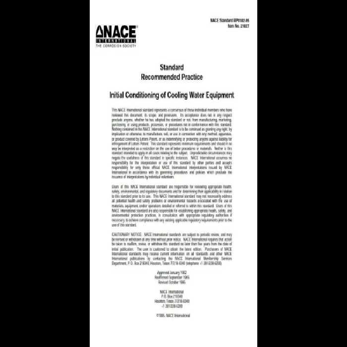 ♦️برای اولین بار 🌺NACE RP 0182 🌻Initial Conditioning of Cooling Water Equipment - کتابخانه مجازی واتیکان
