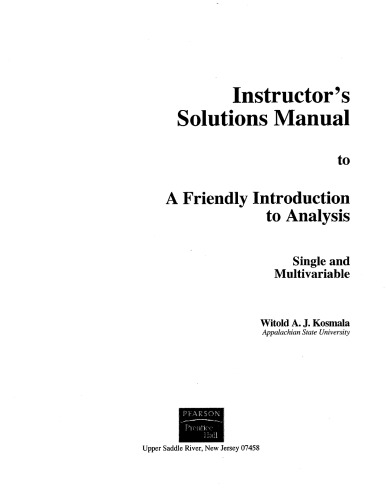 خرید و دانلود نسخه کامل کتاب Insturctor’s Solution Manual to A Friendly Introduction to Real Analysis