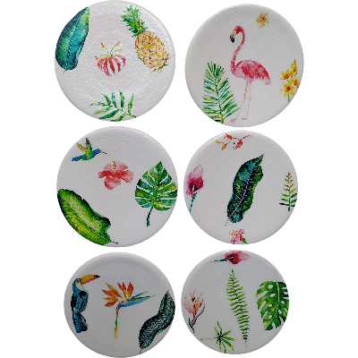 بشقاب دیوارکوب سفالی مدل برگ های استوایی مجموعه 6 عددی