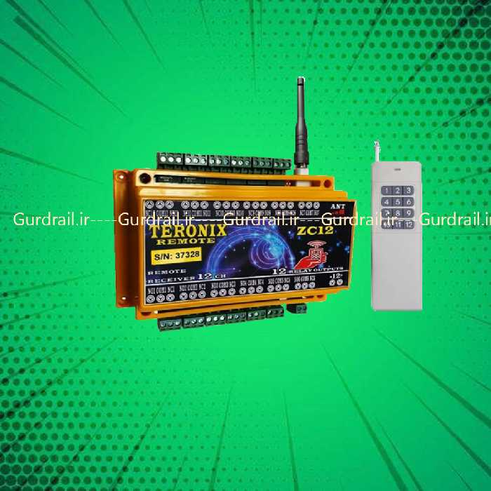 ریموت کنترل و گیرنده 12 کانال  ترونیکس مدلZC12h   بهمراه آنتن | گاردریل