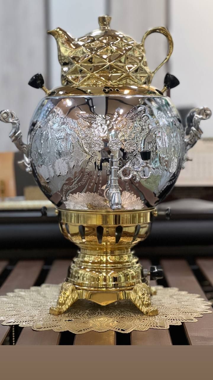 سماور 8 لیتر توپی قلم سفارش پولوتون پایه طلایی