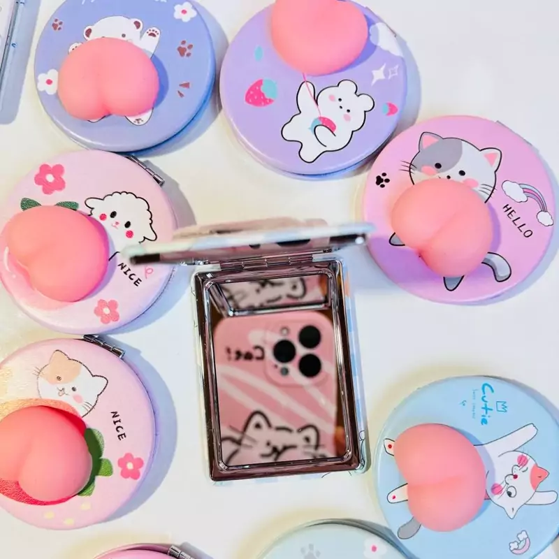 آینه اسکویشی نرمالو دمبه ای خرگوشی خرسی گربه سگ فانتزی کیوت دخترانه در دوحالت ساده و ذره بینی