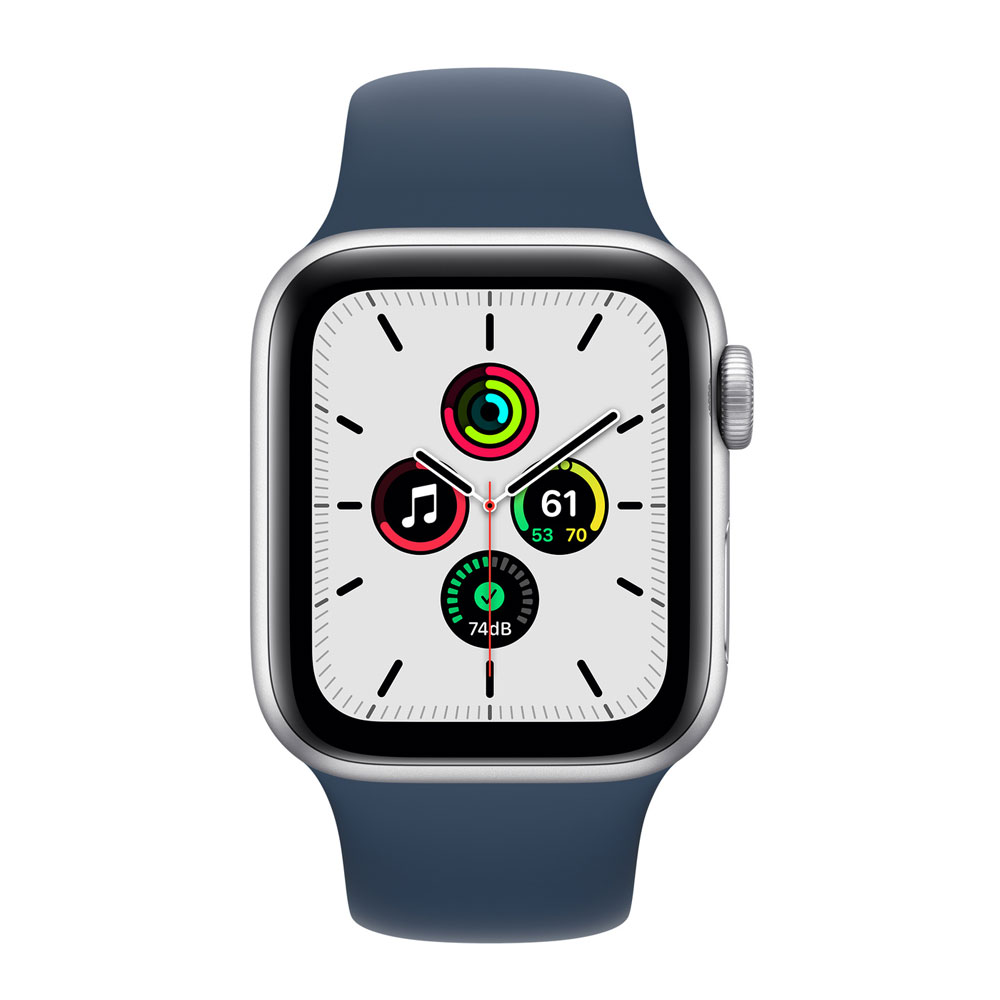 اپل واچ SE آلومینیوم 40 میلیمتری نقره ای با بند اسپرت سیلیکون آبیس بلو
