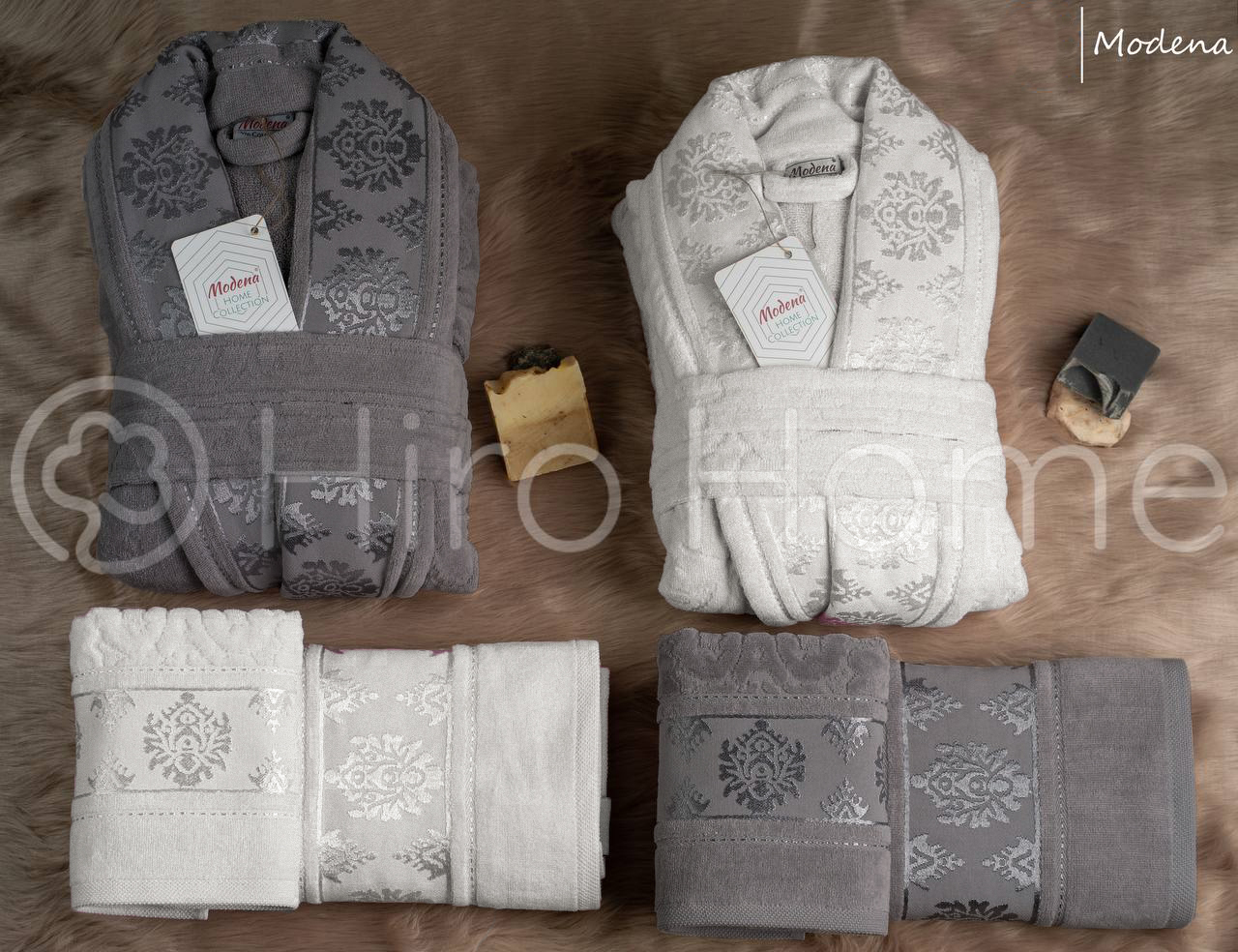 حوله ست دو نفره مودنا رنگ سنگی و استخونی