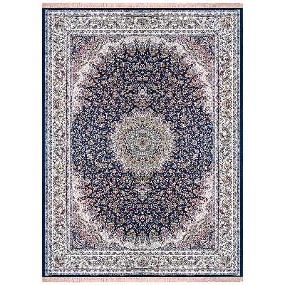 فرش ماشینی زمرد مشهد مدل 45003 زمینه آبی