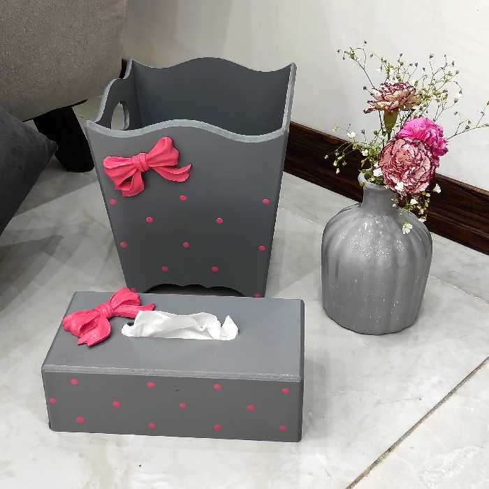 ست سطل و جای دستمال کاغذی مدل پروانه