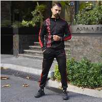 ست سوئیشرت شلوار آدیداس مشکی قرمز مدل Datis