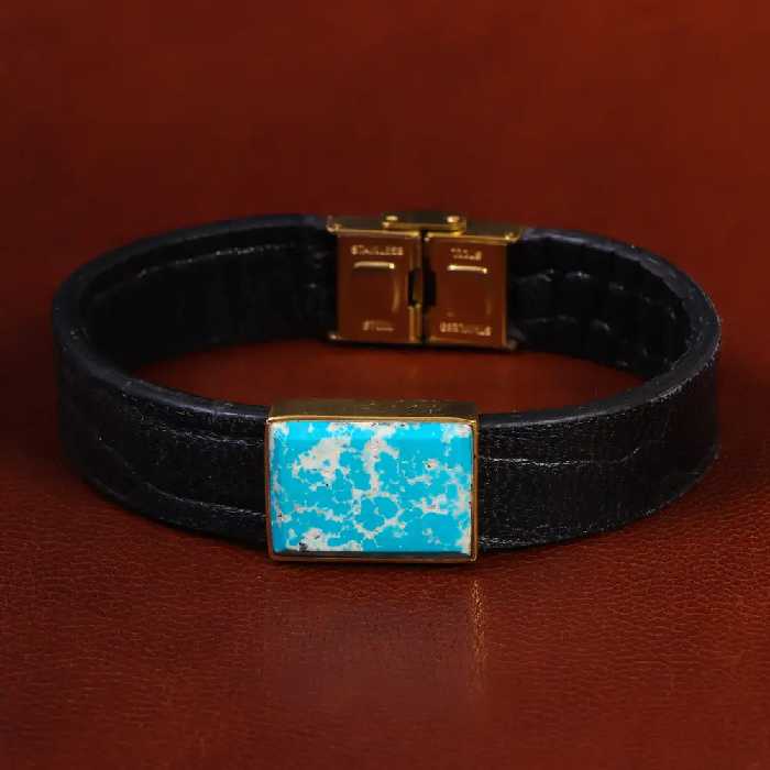 دستبند چرم فیروزه کد 23467 - جواهری مشاهیر