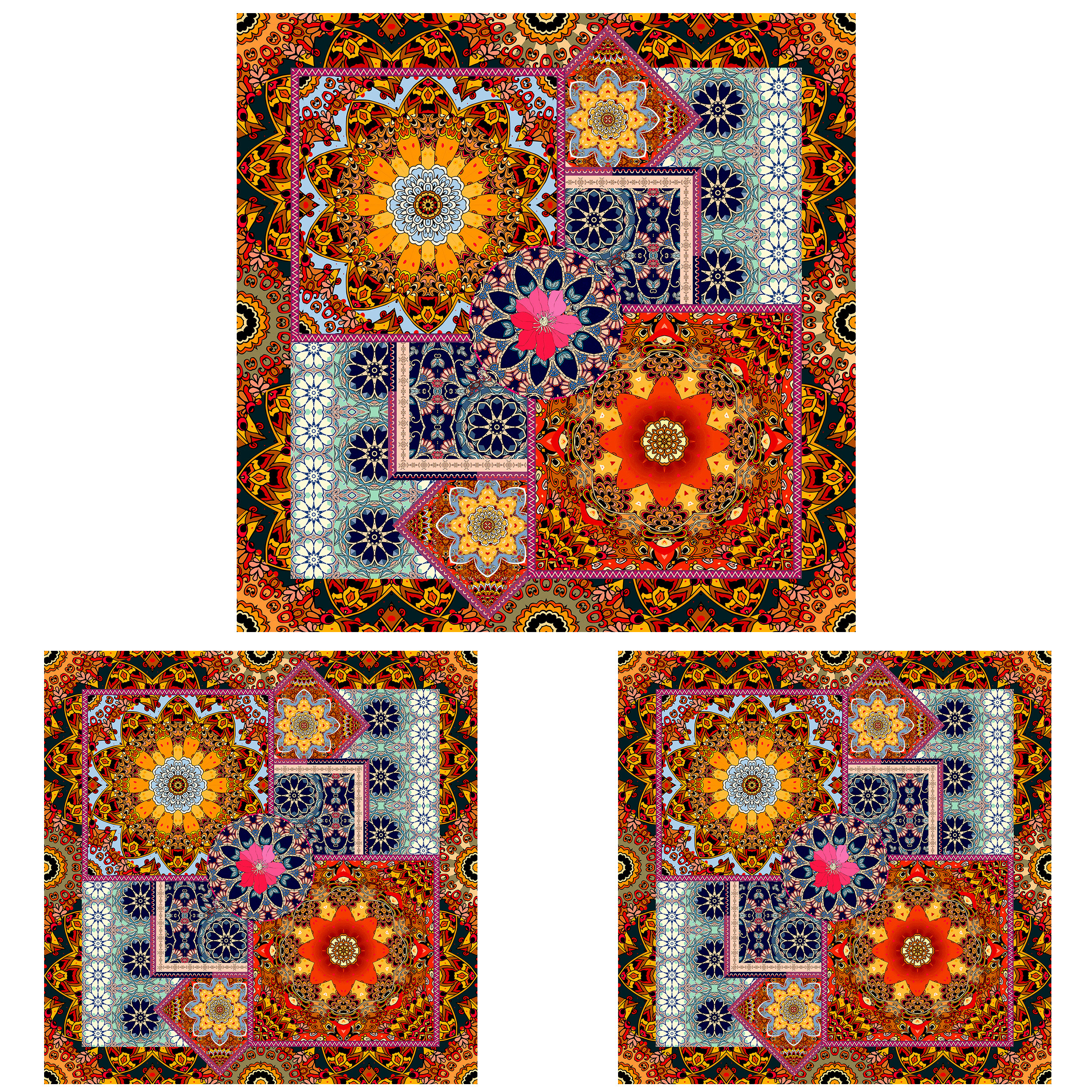 ست رومیزی سه تکه طرح چهل تکه کد 9974