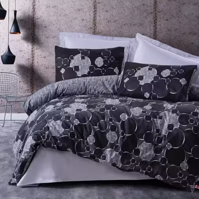 سرویس ملحفه کاتن باکس مدل Dark Round Gri دو نفره 4 تکه