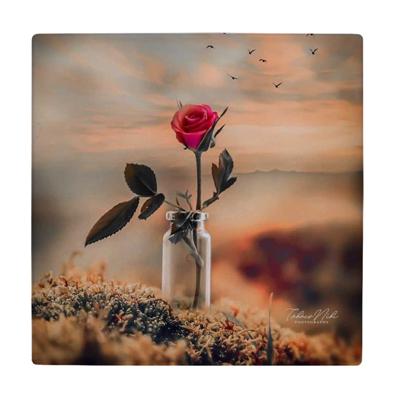 کاشی طرح گلدان شیشه ای و گل رز کد wk3892