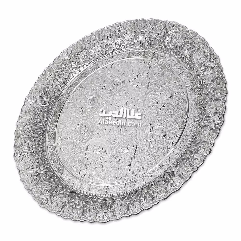 سینی گرد مجلسی نقره ای نقش برجسته ساخت ترکیه اعلا