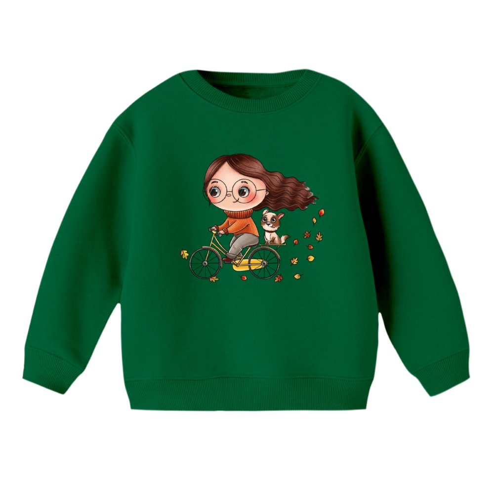 سویشرت بچگانه مدل دخترک دوچرخه رنگ سبز