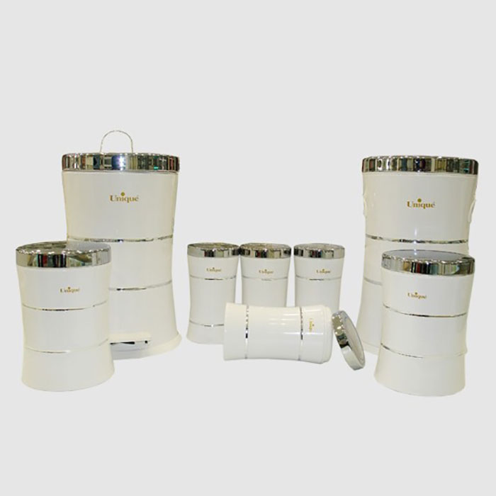 سرویس 8 پارچه کمر باریک سفید استیل یونیک کد 4592