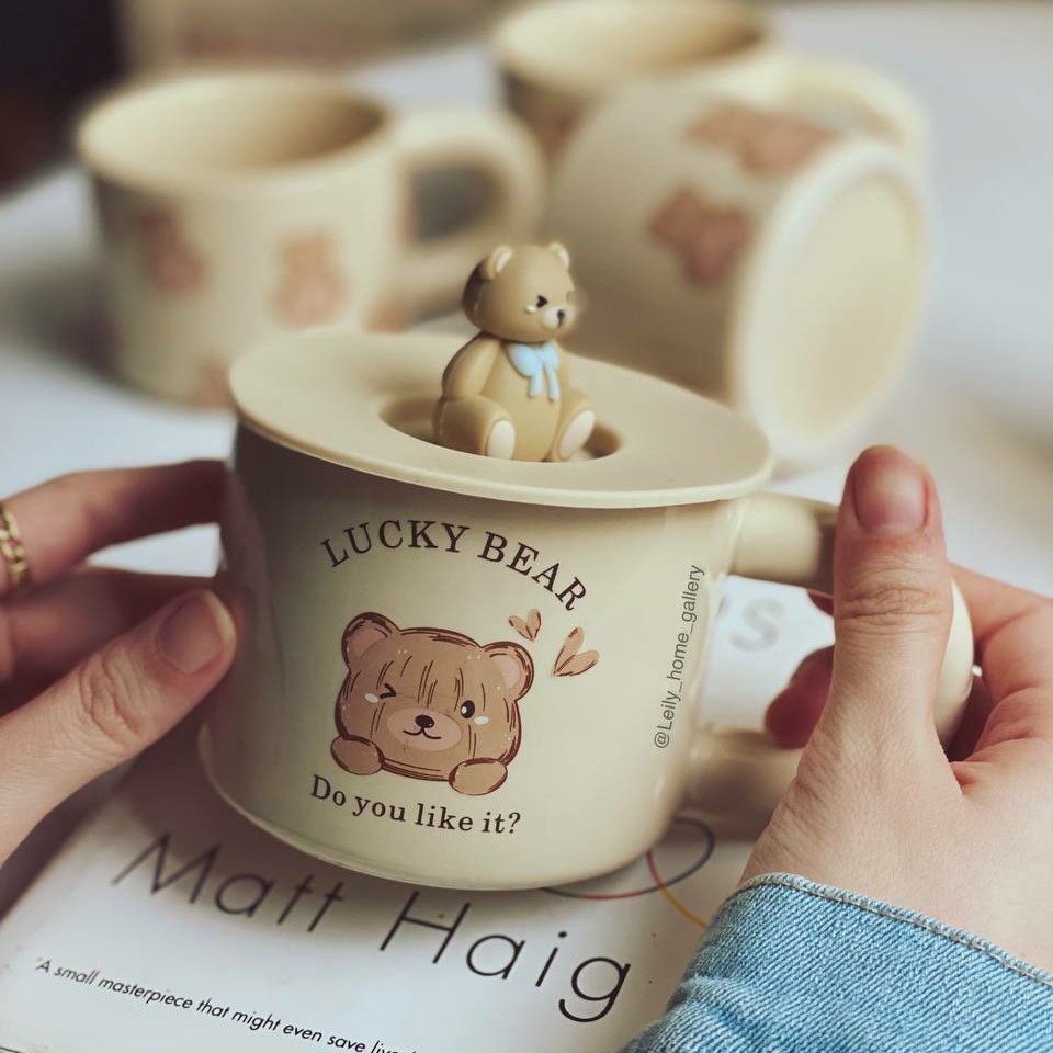 ماگ سرامیکی تدی خرسی  با درب سیلیکونی  300 میلی لیتر 