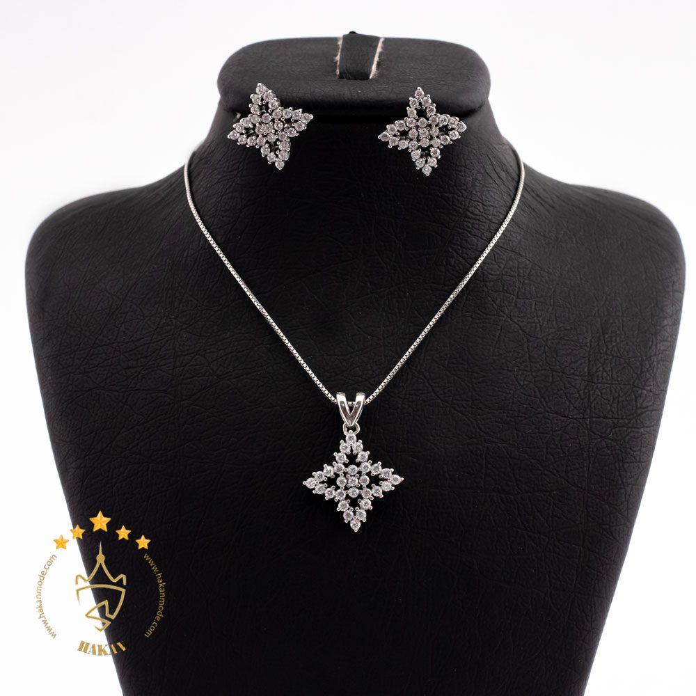 نیم ست نقره طرح برگ نگین دار | H 612