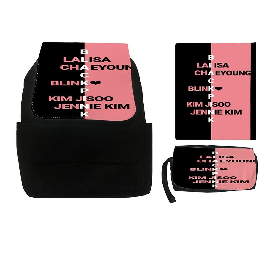 کوله پشتی طرح بلک پینک کد SP1 به همراه کلاسور و جامدادی