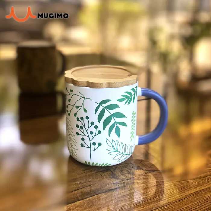 ماگ سرامیکی درب بامبو برگ