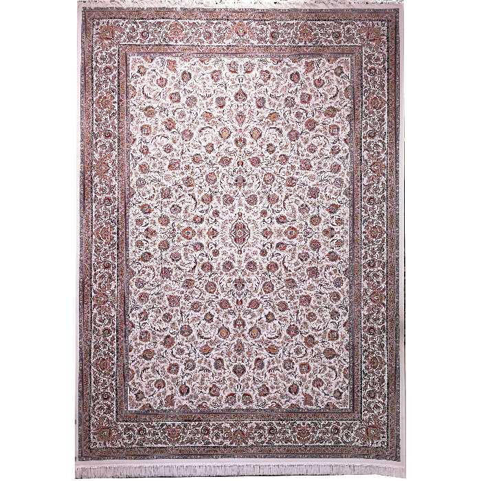 فرش ماشینی زمرد مشهد طرح افشان 45000 زمینه کرم