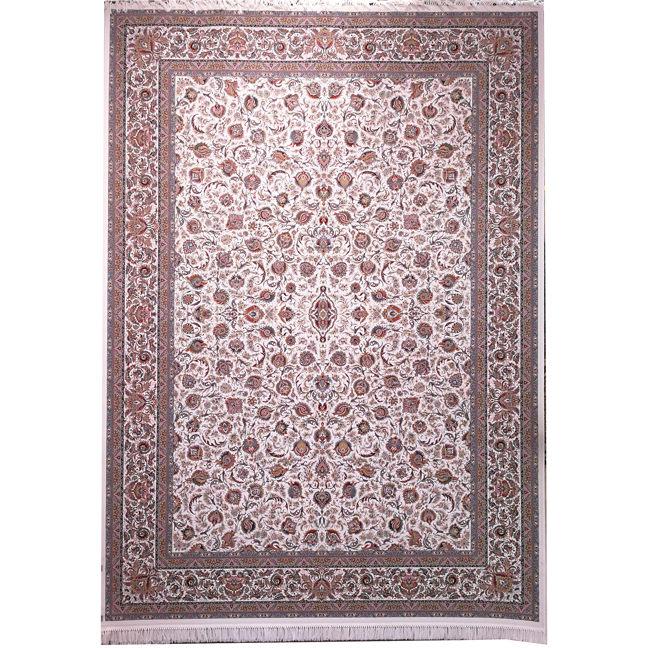 فرش ماشینی زمرد مشهد طرح افشان 45000 زمینه کرم