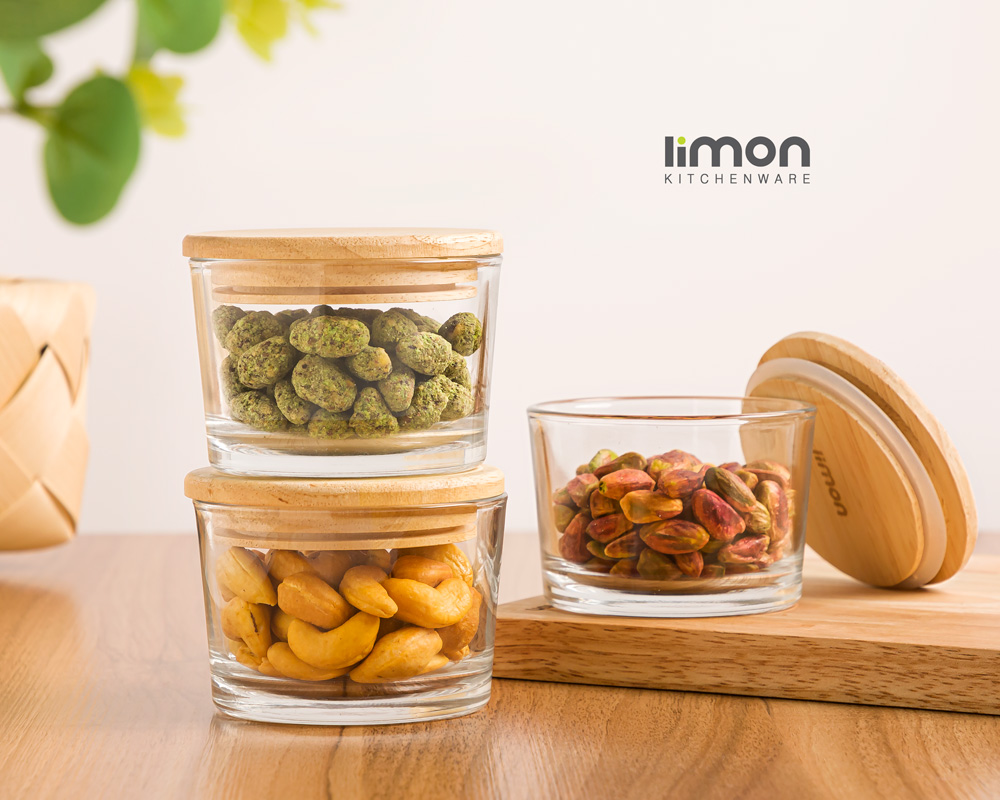 ظرف شیشه ای 190 میلی لیتر در چوبی کد محصول : 221059