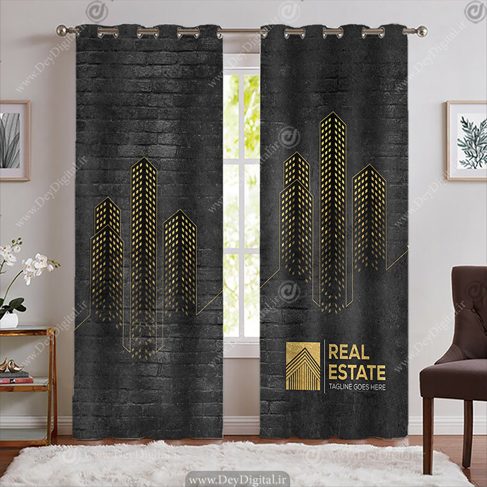 پرده طرح املاک با پس زمینه آجر مشکی BA-8515-s