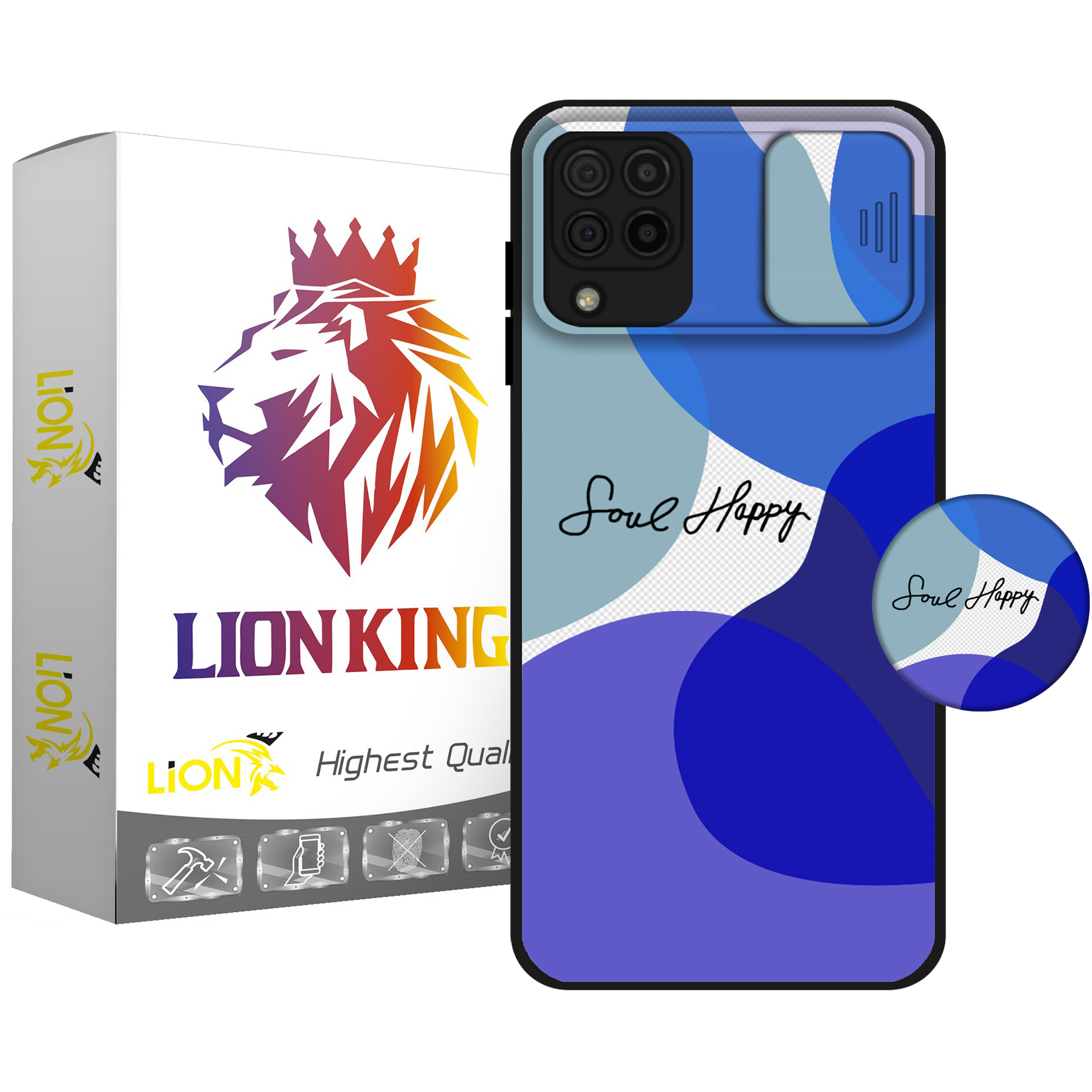 کاور لاین کینگ مدل loveHappy J2 مناسب برای گوشی موبایل سامسونگ Galaxy A22 4G به همراه پایه نگهدارنده