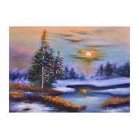 تابلو نقاشی رنگ روغن مدل غروب زمستان