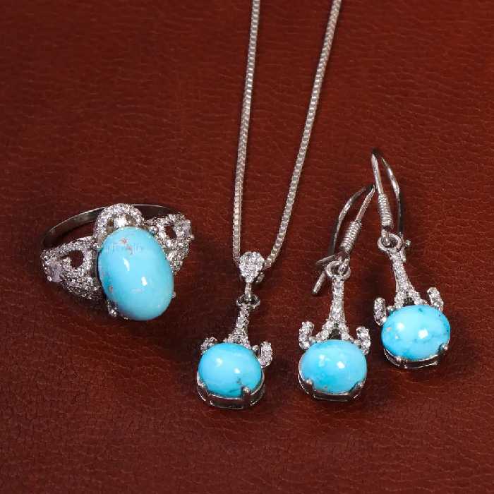 نیم ست فیروزه زنانه کد 26548 - جواهری مشاهیر