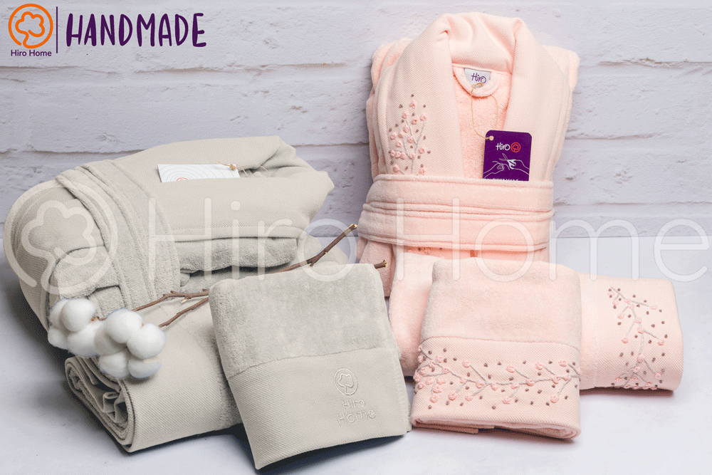 حوله ست دو نفره HANDMADE رنگ گلبهی و کرم