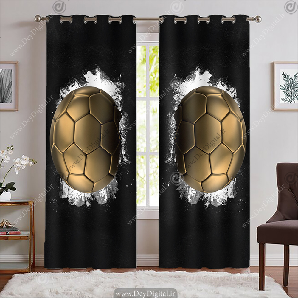 پرده سه بعدی طرح توپ فوتبال طلایی BA-9638-s