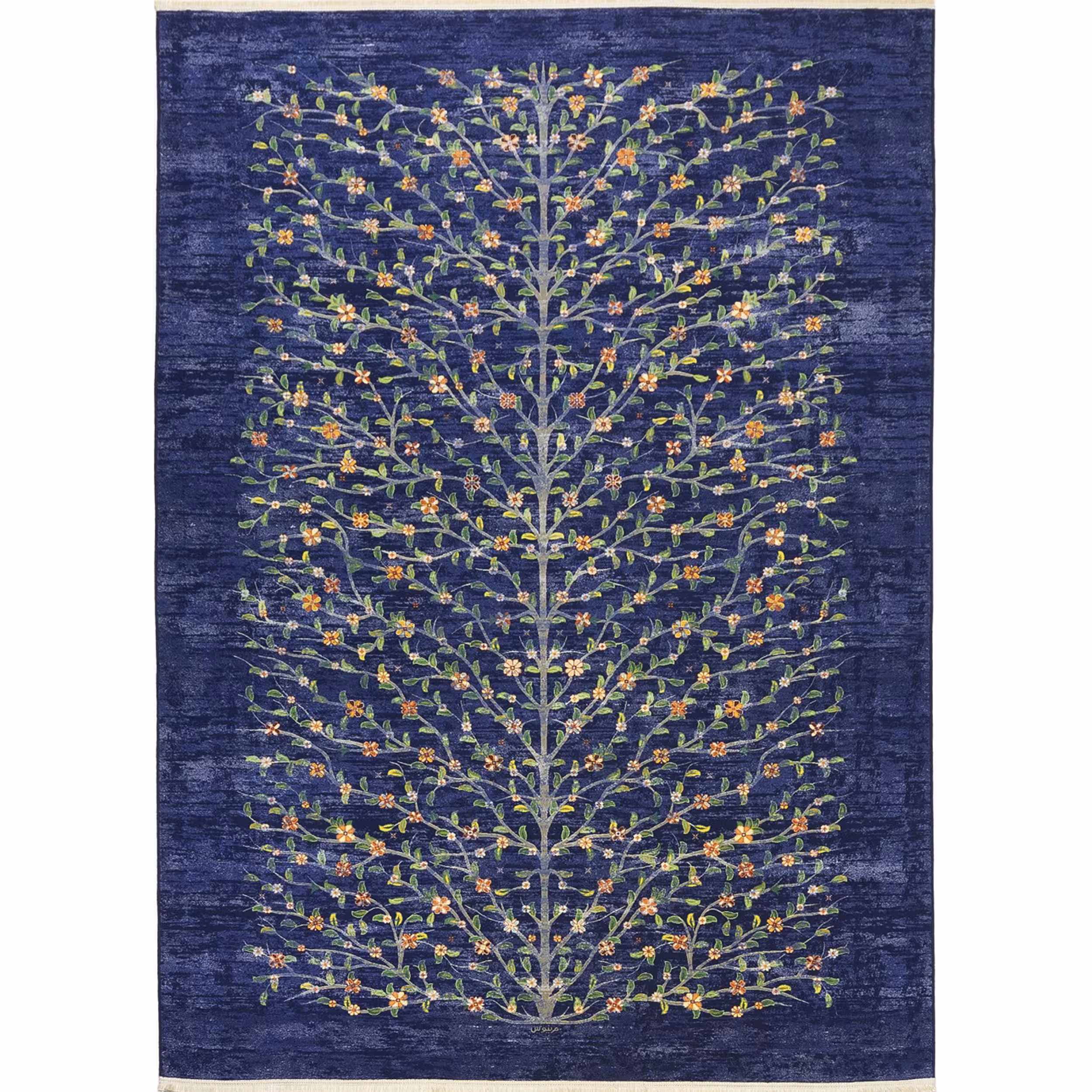 فرش ماشینی مرینوس طرح شکوفه کد 1.00018 زمینه آبی