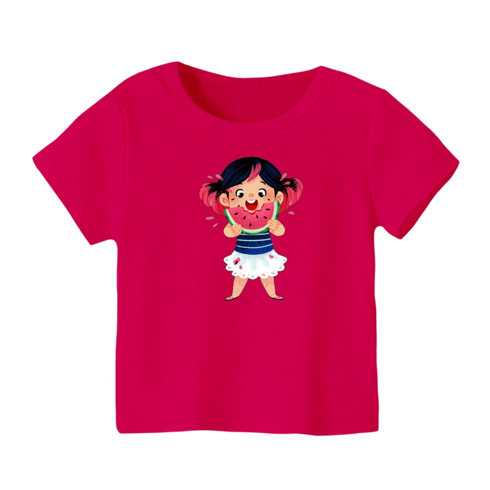 تی شرت آستین کوتاه بچگانه مدل دخترک یلدایی کد  20 رنگ سرخابی